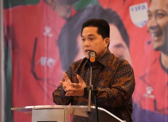 Ketum PSSI Erick Thohir dalam acara Liga 2 Mid-Season Debriefing, Preparation, and PSSI President's Interaction di Jakarta, Senin, 3 Januari 2025. (Sumber: PSSI)