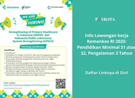 Kemenkes RI membuka peluang bagi para profesional untuk bergabung dalam proyek penguatan pelayanan kesehatan primer. Daftar sekarang sebelum 9 Februari 2025! (Sumber: Instagram/Kementerian Kesehatan)