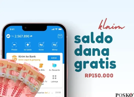 Klaim saldo DANA gratis dari aplikasi penghasil uang. (Sumber: Poskota/Della Amelia)