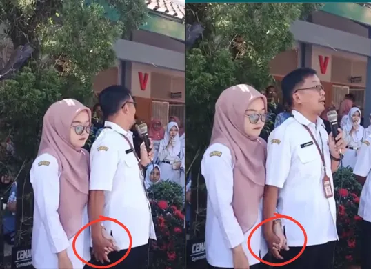 Aksi guru gandengan tangan ditengah aksi protes SMAN 1 Bukateja menjadi viral. (Sumber: Instagram/nasutionbooks.id)