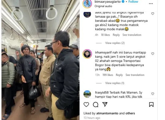 Bima Arya bagikan momen pulang ke Bogor menggunakan KRL di akun Instagram pribadinya, penuhi tantangan netizen. (Sumber: Instagram/bimaaryasugiarto)