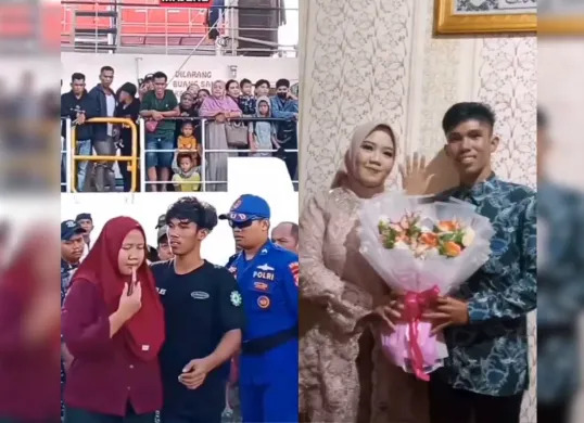 Bojes dan Lia viral, drama perpisahan di pelabuhan berujung pernikahan. (Sumber: Tangkapan layar media sosial X/@Anhy472830)