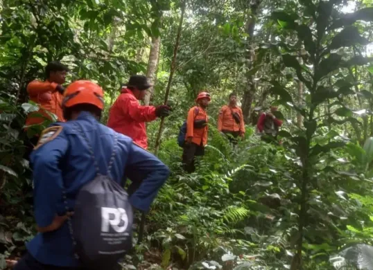 Puluhan personil BPBD Pandeglang dan Tim SAR gabungan saat mencari korban yang hilang di hutan Gunung Pulosari, Pandeglang. (Sumber: Dok. Warga)