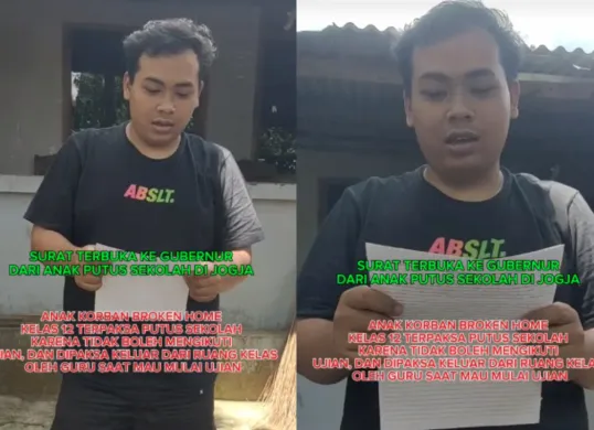 Salah satu siswa SMK di Sleman membuat surat terbuka untuk Gubernur DIY terkait putus sekolah karena belum bayar SPP. (Sumber: Tangkap Layar TikTok/@rizna_77)