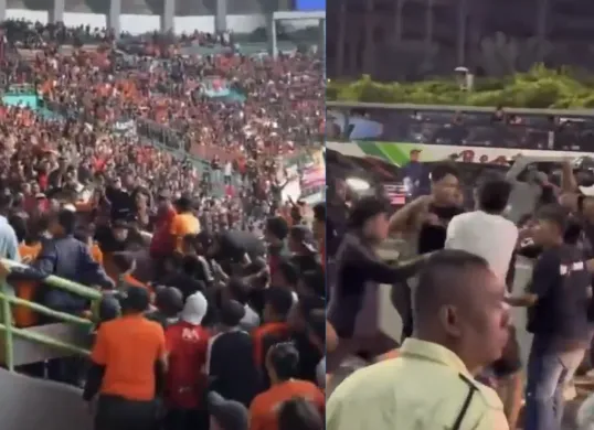 Atmosfer panas di Stadion Patriot Candrabhaga saat duel klasik antara Persija dan Persib berlangsung. (Sumber: X/@ilhampid)