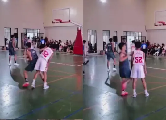 Momen seorang pelajar dipukul oleh pelajar lainnya saat pertandingan basket berlangsung di Kota Bogor. (Sumber: Tangkap Layar Instagram/@fodelba)