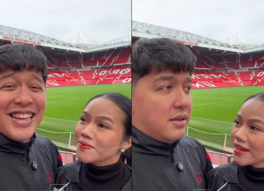 Yura Yunita dan Donne Maula di Old Trafford, markas Manchester United. (Sumber: Instagram/@donne_maula)