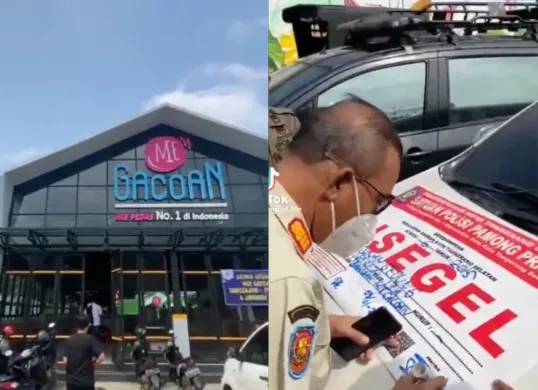 Potret Mie Gacoan di Serpong, Tangerang Selatan disegel oleh Satpol PP. (Sumber: TikTok/ @tangsel.life)