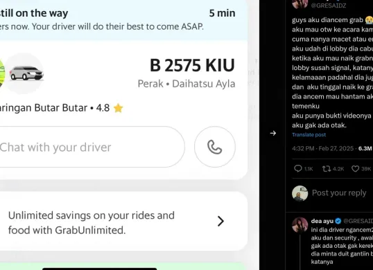 Seorang penumpang transportasi online Grab mengaku mengalami ancaman dan perlakuan tidak menyenangkan dari pengemudi saat hendak menuju acara Kamisan di Jakarta (Sumber: Capture X @GREASAIDZ)