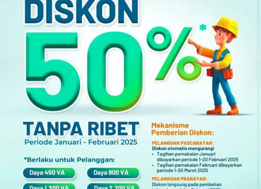 Cara membeli token listrik 50 persen di aplikasi (Sumber: PLN)