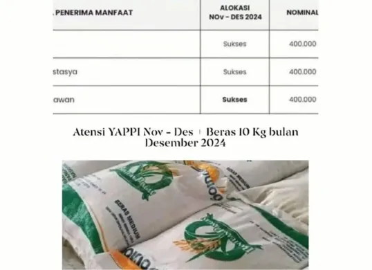 Pencairan ATENSI YAPI Rp400.000 dan bantuan tambahan beras 10 kg. (Sumber: YouTube/Naura Vlog)