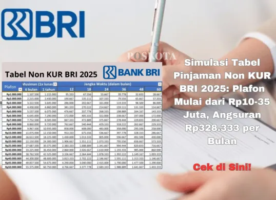 Simulasi tabel angsuran Non KUR BRI 2025 plafon Rp10-35 Juta dengan angsuran paling rendah Rp286.667 Per Bulan (Sumber: Poskota/Yusuf Sidiq)