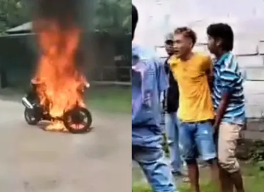 Seorang pemuda di Sumenep membakar motor guru SMA, sempat mengancamnya menggunakan senjata tajam. (Sumber: Tangkap Layar Instagram/@funnelmedia)