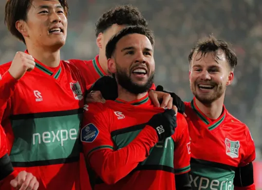 Rasa gembira Calvin Verdonk setelah mampu membawa NEC Nijmegen menang atas Fortuna Sittard. (Sumber: X/ Idn_abroad)