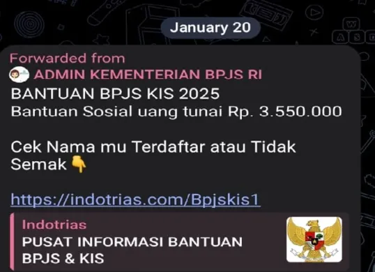 Kembali beredar di media sosial Telegram, penipuan berkedok link palsu penerima dana bansos KIS. (Sumber: Poskota/Adhitya Fajar Fikrillah)