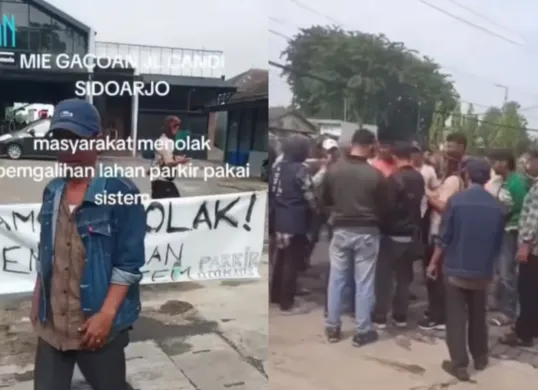 Kelapa Desa dan Karang Taruna demo di warung Mie Gacoan Sidoarjo. (Sumber: Tangkap Layar Instagram/@folkshitt)