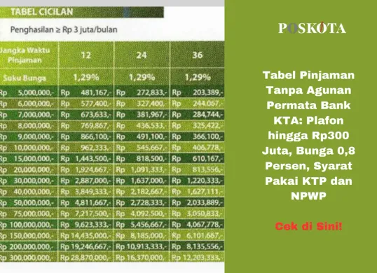 Tabel pinjaman hingga Rp 300.000.000 dengan bunga kompetitif mulai dari 0,88% per bulan. (Sumber: Poskota/Yusuf Sidiq)