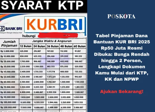 Tabel Pinjaman Dana Bantuan KUR BRI 2025 Resmi Dibuka: Bunga Rendah hingga 2 Persen (Sumber: Poskota/Yusuf Sidiq)