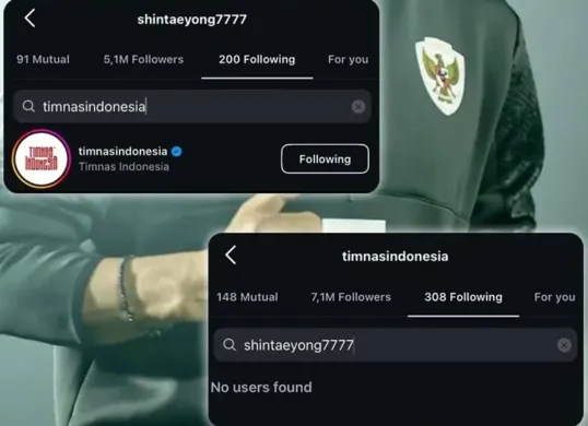 Akun Instagram resmi Timnas Indonesia sudah tidak lagi mengikuti akun Shin Tae yong. (Sumber: Instagram/@sportcorner_id)