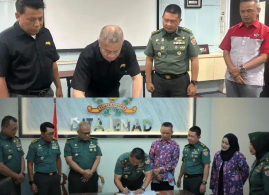 Prosesi penandatanganan kerja sama DITAJENAD dan JNE untuk periode 2025. (Sumber: Dok. JNE)