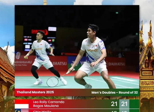 Pasangan Ganda Indonesia Leo Rolly Carnando/Bagas Maulana di Thailand Masters 2025 (Sumber: @badmintalk_com)