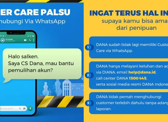 Ilustrasi penipuan saldo dana melalui pesan WhatsApp. (Sumber: Instagram/ @dana.id)