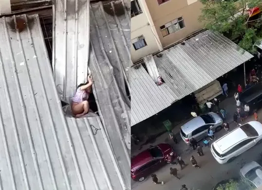 Tangkap layar seorang wanita terluka parah setelah melompat dari balkon unit apartemennya di lantai 19 Tower Jasmine, Kalibata City, Jakarta Selatan.