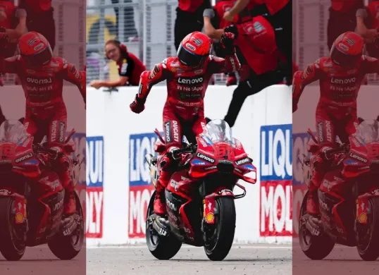 Viral selebrasi aura farming Marc Marquez saat juarai MotoGP Jerman. (Sumber: Instagram/@motogp)