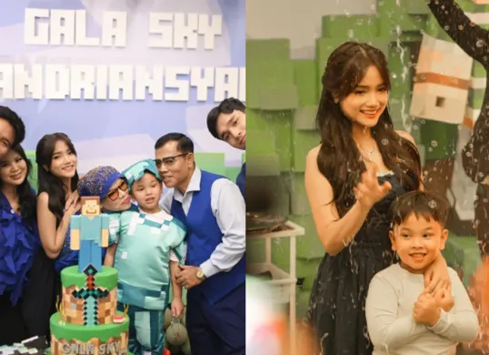 Pesta ultah mewah Gala Sky bertema Minecraft dihadiri Verrell Bramasta. Fuji pilih beri tabungan sebagai hadiah spesial. (Sumber: Instagram/@fuji_an)