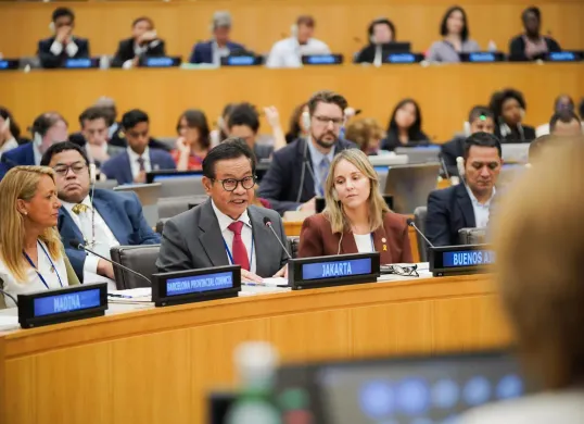 Gubernur Jakarta Pramono Anung saat menghadiri High-Level Political Forum: Local and Regional Governments Forum yang diselenggarakan di Markas Besar PBB, New York, Rabu, 16 Juli 2025. (Sumber: Kominfotik Pemprov Jakarta)