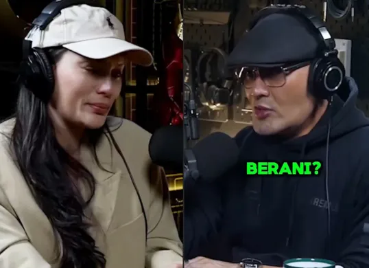 Potret Erika Carlina (kiri) dan Deddy Corbuzier (kanan) saat dalam acara podcast serta bercerita tentang kehamilan Erika. (Sumber: Instagram/@masterdeddycorbuzier)