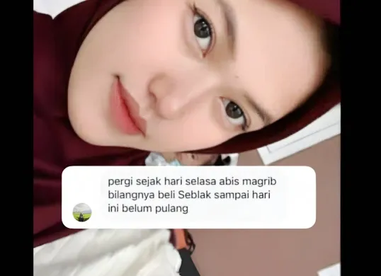 Tangkap layar Septia Yulistia, 20 tahun, wanita muda di Bekasi yang hilang selama sepekan usai pamit membeli seblak.