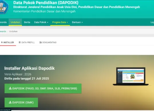 Dapodik 2026 - Cara megatasi error Dapodik 2026, perbaiki file rusak, atasi database error, hingga cara cek integritas file (Sumber: dapo.kemendikdasmen.go.id)