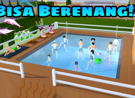 Ilustrasi membuat kolam renang di Sakura School Simulator. (Sumber: YouTube/Shofya Tricom)