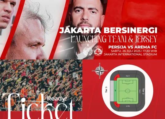 Ilustrasi link pembelian tiket acara seremoni launching tim dan jersey Persija Jakarta sekaligus laga uji coba melawan Arema FC. (Sumber: Persija)