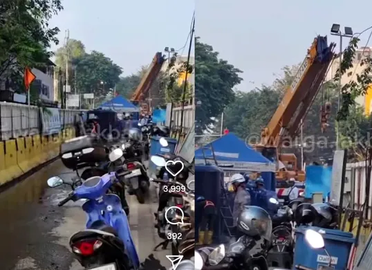 Tangkap layar tumpahan oli di sekitar lampu merah Jembatan Merah, Lima, Tambora, Jakarta Selatan, Sabtu, 26 Juli 2025.