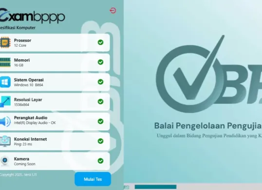 Ilustrasi tampilan aplikasi Exambppp untuk UKPPPG metode UTBK. (Sumber: YouTube/Calon Guru)