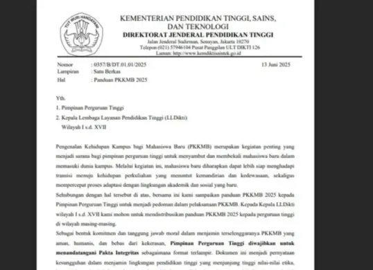 Wajib Diunduh! Panduan Lengkap PKKMB 2025 KemdiktiSaintek dan Pakta Integritas Resmi Tersedia (Sumber: Dok/kemendiktisaintek.co.id)