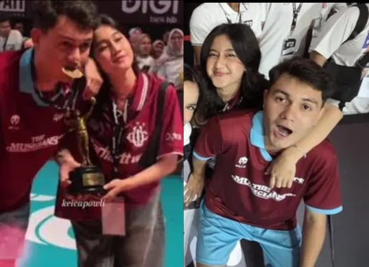 Keisya Levronka dan Nyoman Paul saat momen hangat di pertandingan Vindes 2025. Kedekatan mereka memicu rumor asmara dan menjadi viral di media sosial. (Sumber: TikTok/@kalungnyapaul)