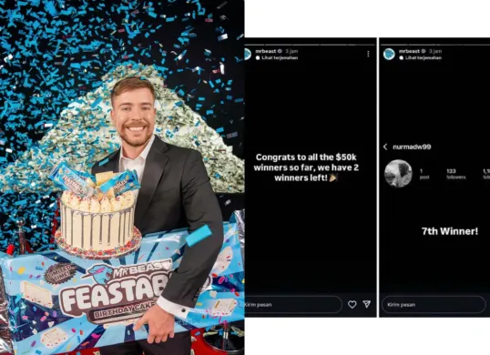 Seorang wanita Indonesia menjadi pemenang giveaway Mr Beast senilai Rp800 juta. Akun Instagram aslinya, @nurmadw99, sempat diposting oleh Mr Beast namun kemudian di ban dan hilang. (Sumber: X/whoopziiy)
