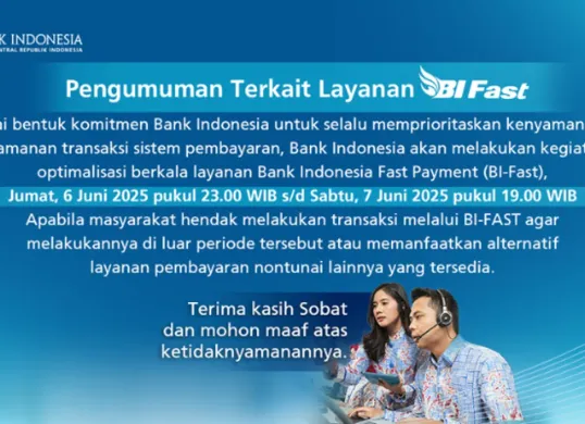 Gangguan BI Fast 7 Juni 2025 Kenapa tidak bisa dipakai, simak jadwal downtime, penyebab optimalisasi, dan cara transfer antarbank lain saat layanan offline. (Sumber: Bank Indonesia)