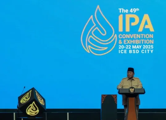 Presiden Prabowo Subianto pada pembukaan Konvensi dan Pameran Tahunan ke-49 Indonesian Petroleum Association 2025 di Indonesia Convention Exhibition BSD, Tangerang Selatan, Banten, 21 Mei 2025. (Sumber: Instagram/@presidenrepublikindonesia)