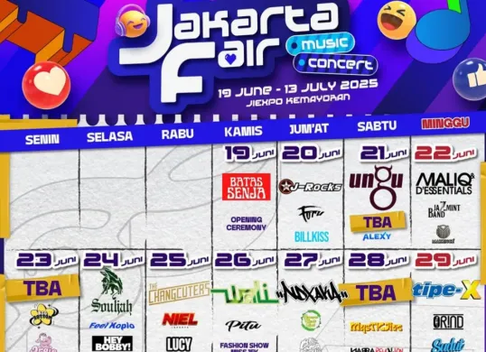 Jadwal konser musik Jakarta Fair Kemayoran dan daftar musisi yang hadir. (Sumber: Instagram/@jakartafairid)