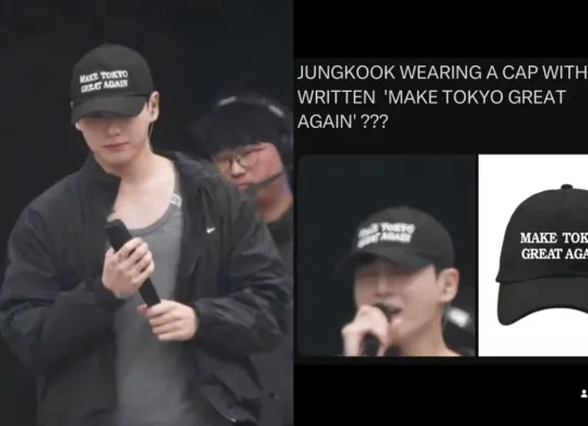 Potret Jungkook BTS yang disoroti oleh publik karena menggunakan topi dengan tulisan 'Make Tokyo Great Again'. (Sumber: TikTok/NVNCYHO)