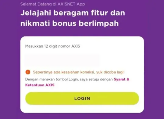 Axisnet yang dikabarkan masih error pada Senin, 16 Juni 2025. (Sumber: Ist.)