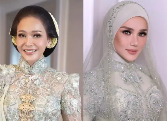 Potret perbandingan Maia Estianty (kiri) dan Mulan Jameela (kanan) di nikahan Al Ghazali. (Sumber: Instagram)
