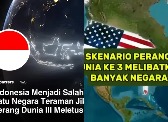 Ilustrasi muncul skenario perang dunia ketiga (WW3) dan menyebut Indonesia merupakan negara aman dari dampak peperangan tersebut. (Sumber: X/@randomable_)