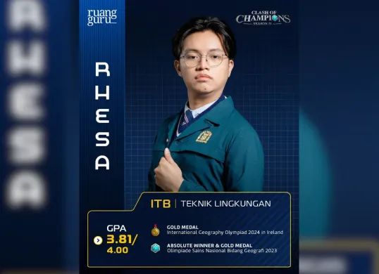 Rhesa Narayana Rasmara saat tampil di Clash of Champions Season 2, membuktikan kualitas generasi muda Indonesia di panggung pendidikan nasional dan internasional. (Sumber: Dok/Ruang Guru)