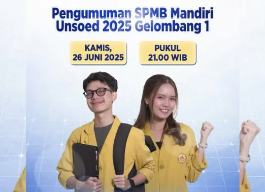 Pengumuman kelulusan Jalur Mandiri Unsoed 2025 sudah tersedia! Ketahui cara cek hasil seleksi gelombang 1, syarat registrasi ulang, dan jadwal gelombang berikutnya. (Sumber: Instagram/@unsoedofficial_1963)