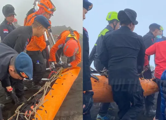 Potret evakuasi jenazah pendaki Brasil, Juliana Marins di Gunung Rinjani. (Sumber: X/@DivHumas_Polri)